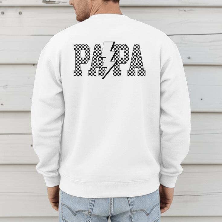 Checkered Papa Lightning Bolt Fathers Day Dad Grandpa Men's Sweatshirt Back Print