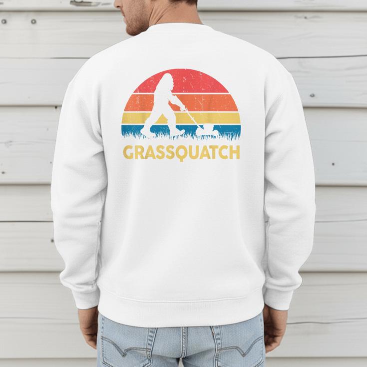 Dad Lawn Mowing Grassquatch Bigfoot Mower Garden Men's Sweatshirt Back Print