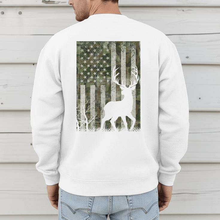 US Flag Deer Elk Buck Camoflage Hunting Hunter Dad Grandpa Men's Sweatshirt Back Print
