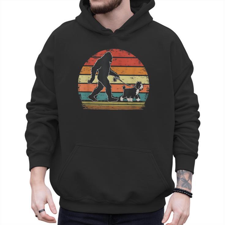 Bigfoot Walking a Dog Bernedoodle Dog Dad Men Hoodie