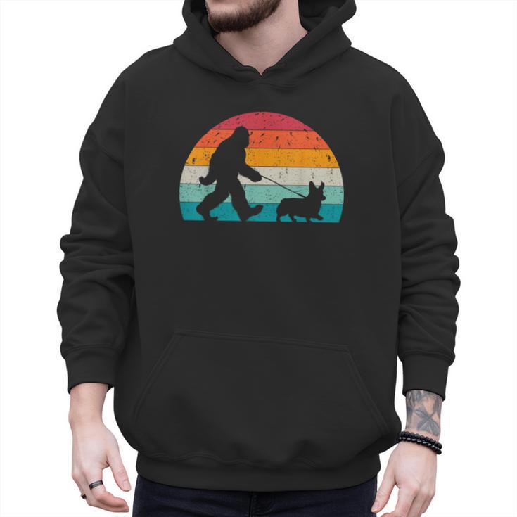 Bigfoot Walking a Dog Corgi Lovers Dog Dad Men Hoodie