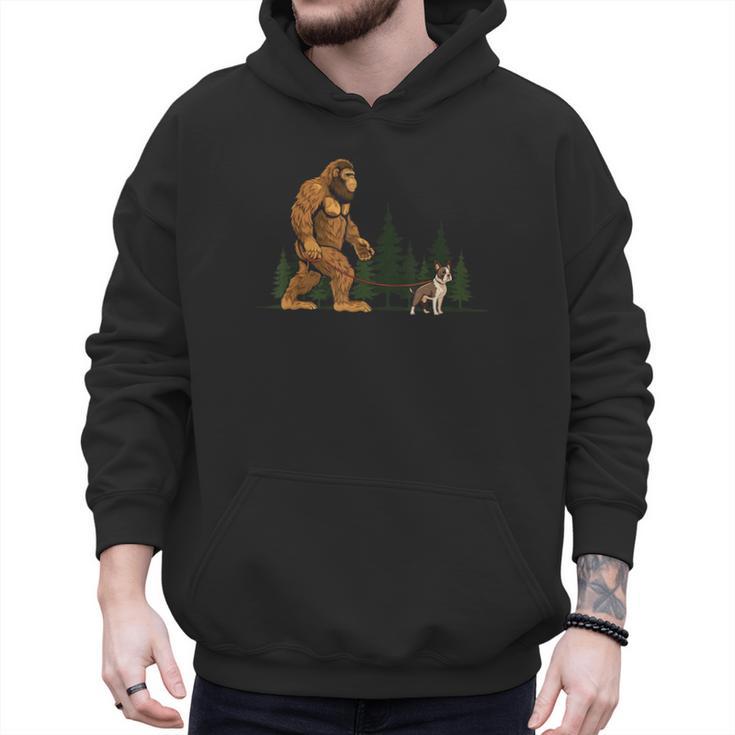 Boston Terrier Bigfoot Dog Walking Dog Mom Dad Kids Men Hoodie