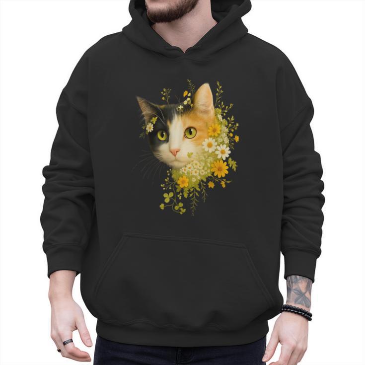 Calico Cat With Flowers For Mom Dad Women Men Kids Botanical Men Hoodie