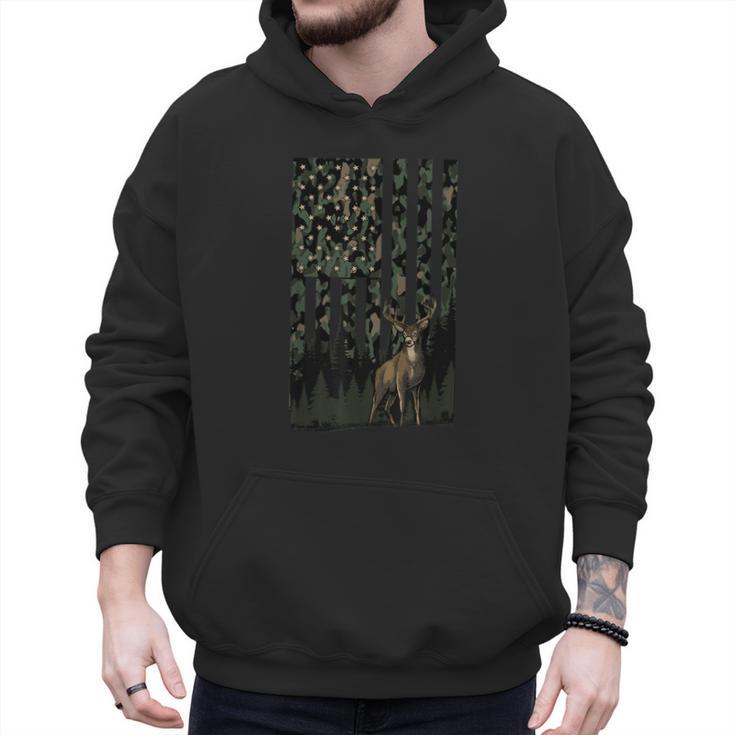 Camo Deer American Flag Graphic Hunting Men Dad Boys Men Hoodie