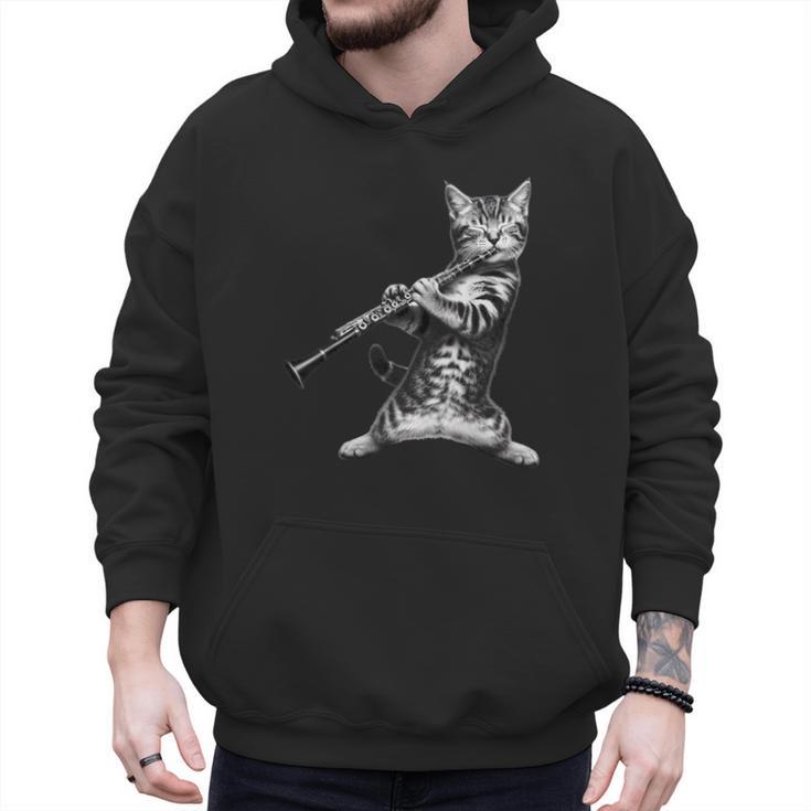 Cat Playing The Clarinet For Cat Lover Cat Mom Cat Dad Men Hoodie
