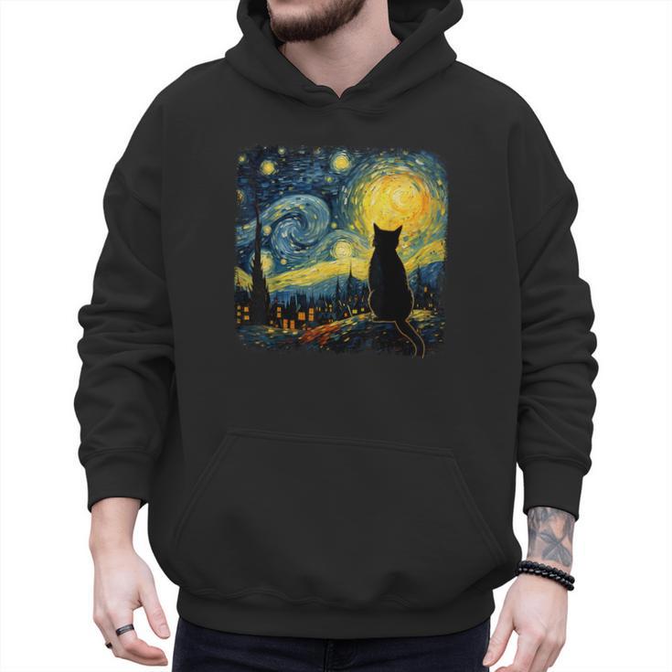 Cat Starry Night Van Gogh Cat For Cat Lover Cat Mom Cat Dad Men Hoodie