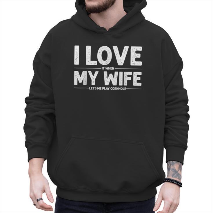Cool Cornhole Art For Men Dad Love My Wife Husband Corn Hole Small Men Hoodie