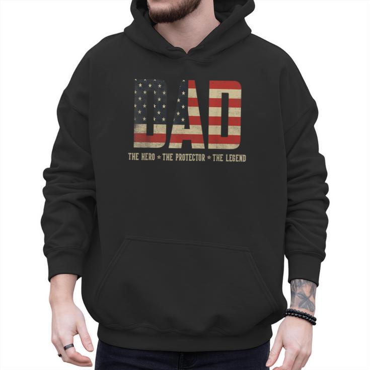 Dad Protector Hero Legend USA Flag Dad Father's Day Men Hoodie