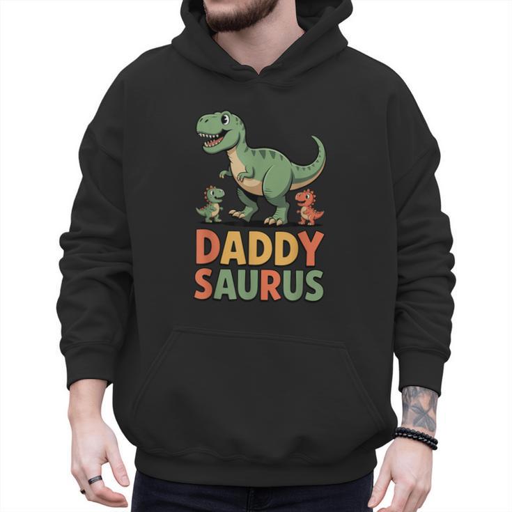 Daddy Saurus Dinosaur Dad Of Two Kids Dino Family Men Hoodie