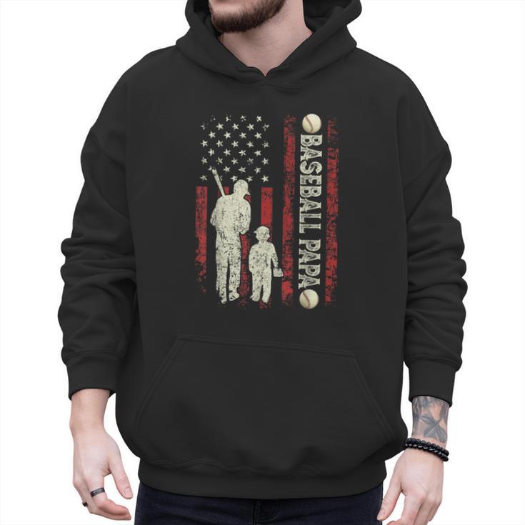 Father's Day Baseball Papa USA Flag Dad Men Baseball Men Hoodie