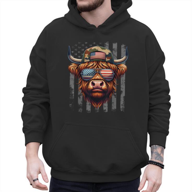 Highland Cow 4th July USA Flag Dad Father America Men Boys Men Hoodie