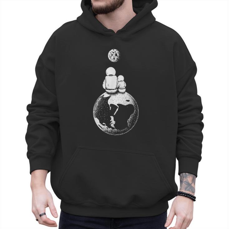 Moon And Astronaut Dad And Baby Space For Father's Day Men Hoodie