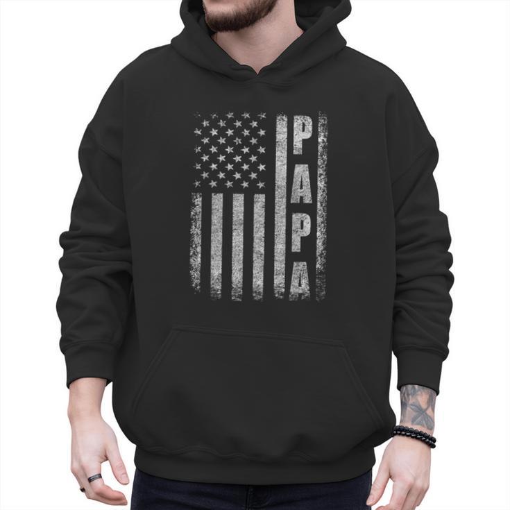 Proud Papa Fathers Day 2025 Dad America USA Flag Men Hoodie