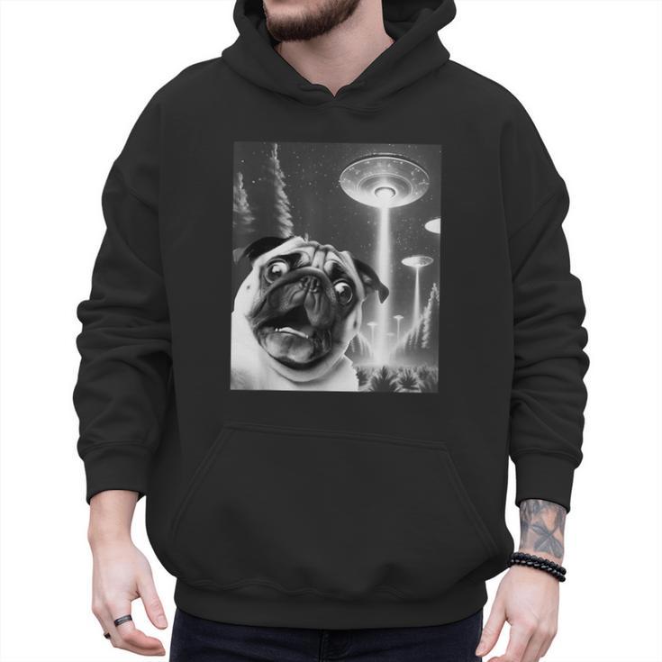 Pug Alien UFO Taking a Selfie Dog Mom Dad Men Hoodie