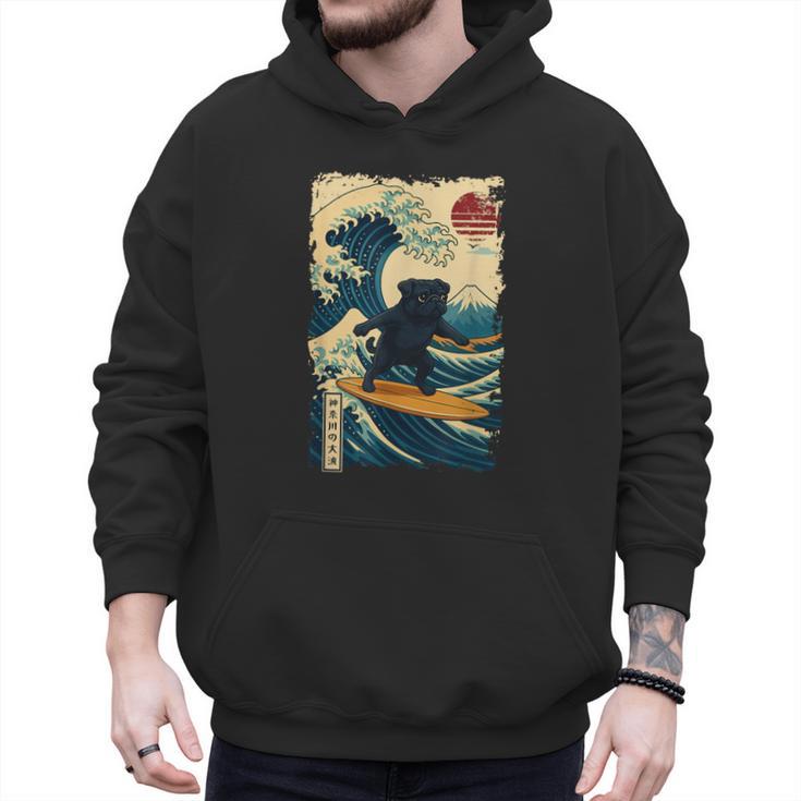 Pug Japanese Kanagawa Wave Surfing Japan Mom Dad Kids Men Hoodie