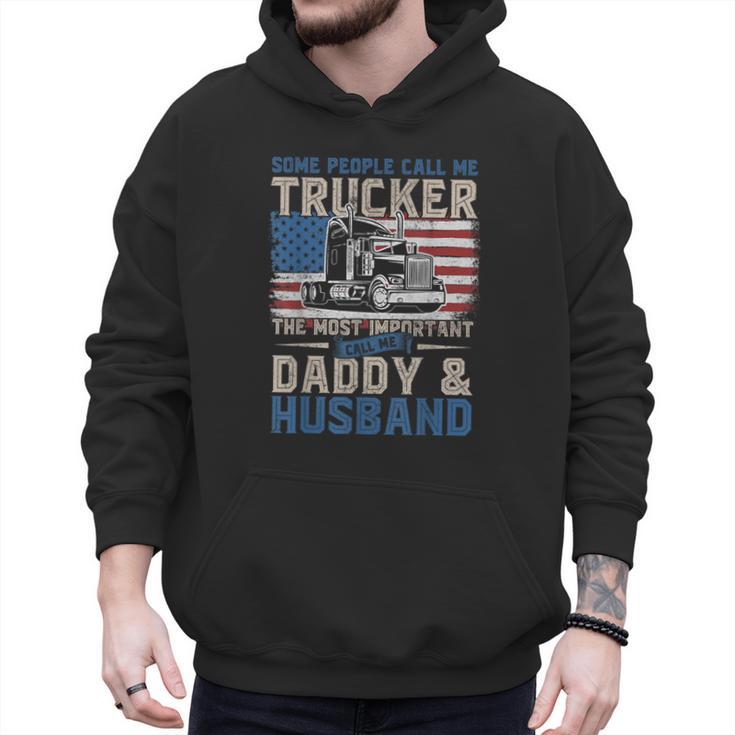 Semi Truck Driver Trucker Daddy Husband US American Flag Men Hoodie
