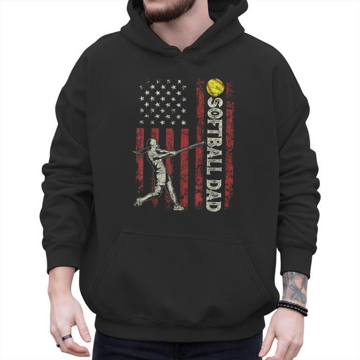 Softball Dad US Flag For Dad Men Patriotic Fathers Day Men Hoodie