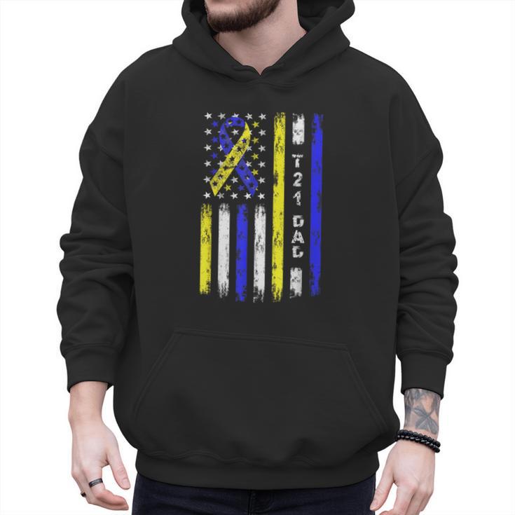 T21 Dad American Flag Down Syndrome Awareness Men Hoodie
