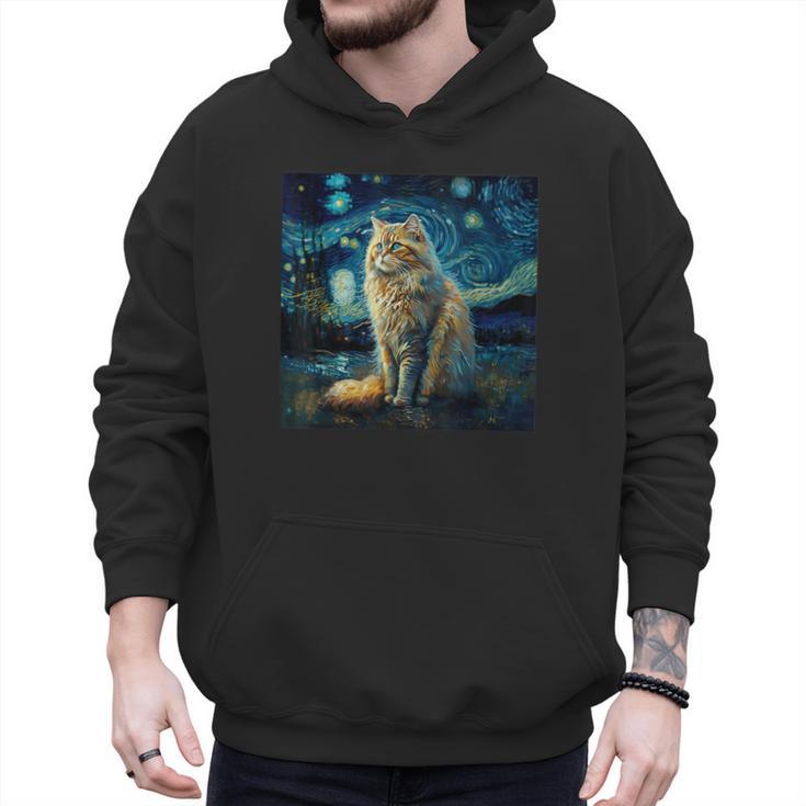 Van Gogh Starry Night Cat For Cat Lover Cat Mom And Cat Dad Men Hoodie
