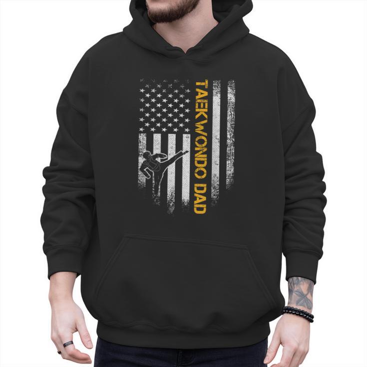 Vintage USA Flag Korea Taekwondo Training Dad Silhouette Men Hoodie