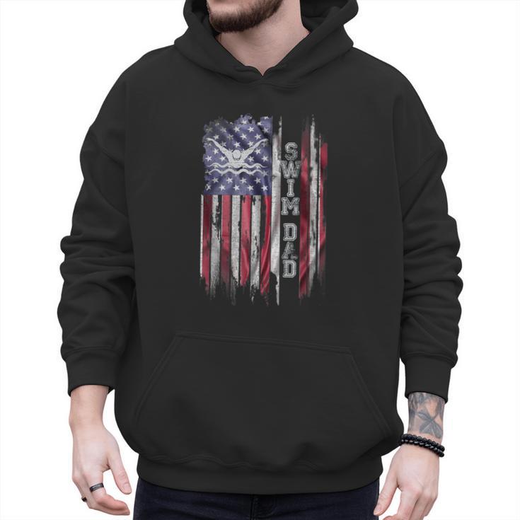 Vintage USA Flag Proud Swimming Dad Swim Swimmer Silhouette Men Hoodie