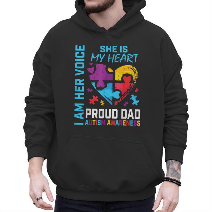 I Am Her Voice She Is My Heart Autism Awareness Daughter Dad Men Hoodie