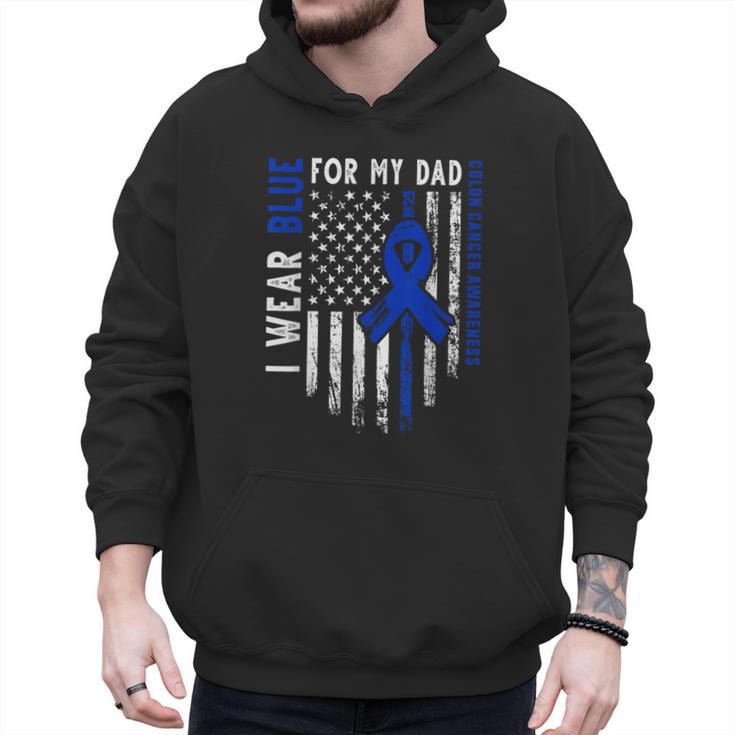 I Wear Blue For My Dad Colon Cancer Awareness Blue USA Flag Men Hoodie