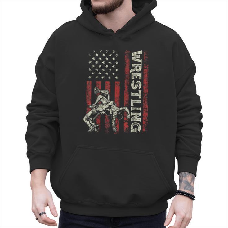 Wrestling US Flag Dad Wrestler Patriotic 4th Of July Men Hoodie