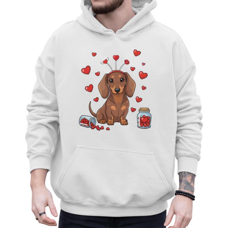 Cute Dachshund Valentine's Day Heart Love Dog Mom Dog Dad Men Hoodie
