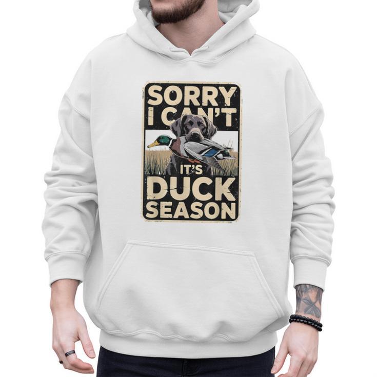 Duck Hunting Dog Sorry I Cant Its Duck Season Dad Joke Men Hoodie