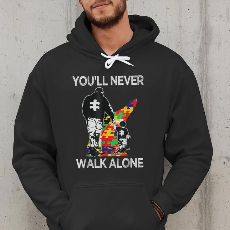 Autism Dad Support Alone Puzzle You'Ll Never Walk Men Hoodie