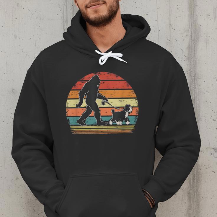 Bigfoot Walking a Dog Bernedoodle Dog Dad Men Hoodie