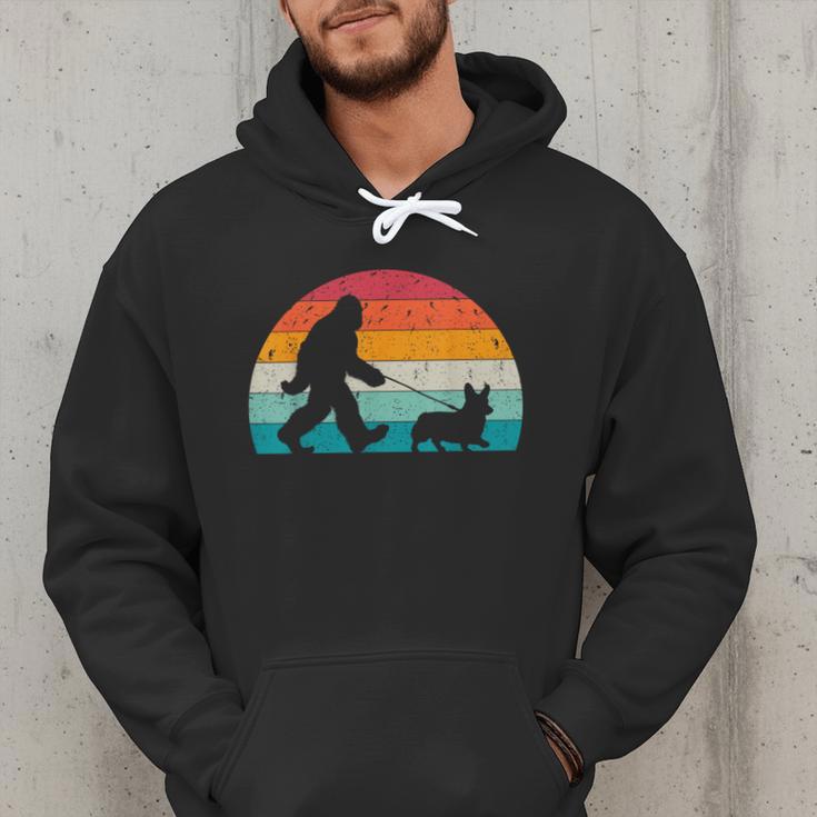 Bigfoot Walking a Dog Corgi Lovers Dog Dad Men Hoodie