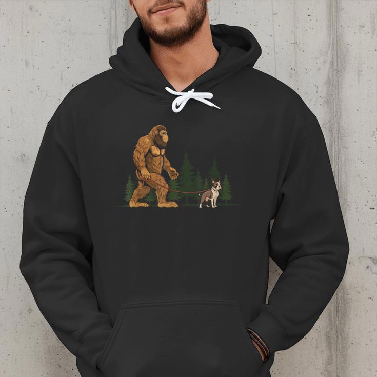 Boston Terrier Bigfoot Dog Walking Dog Mom Dad Kids Men Hoodie