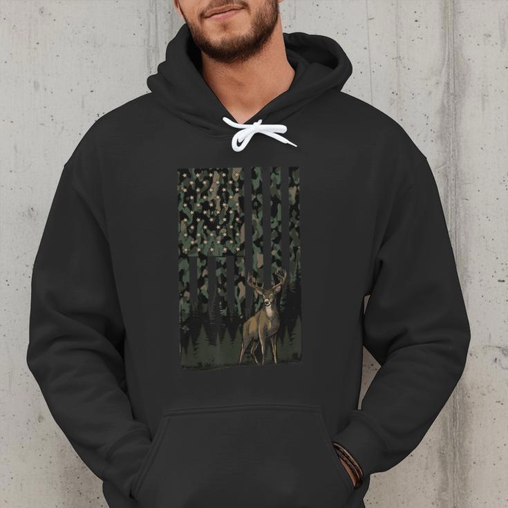 Camo Deer American Flag Graphic Hunting Men Dad Boys Men Hoodie