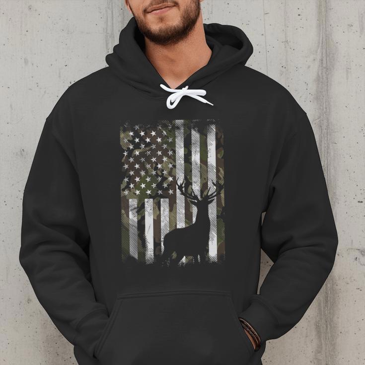 Camo US Flag Deer Elk Buck Camoflage Hunting Hunter Dad Short Sleeve Men Hoodie