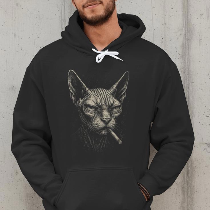 Cigarette Smoking Sphynx Cat Meme Stupid For Dad Men Hoodie