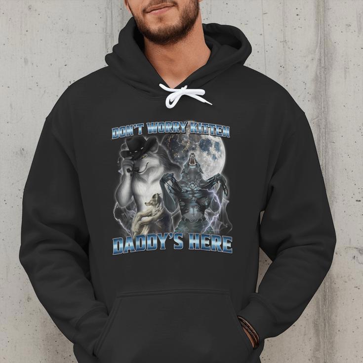 Cool Alpha Wolf Meme Don't Worry Kitten Daddy's Here Men Hoodie