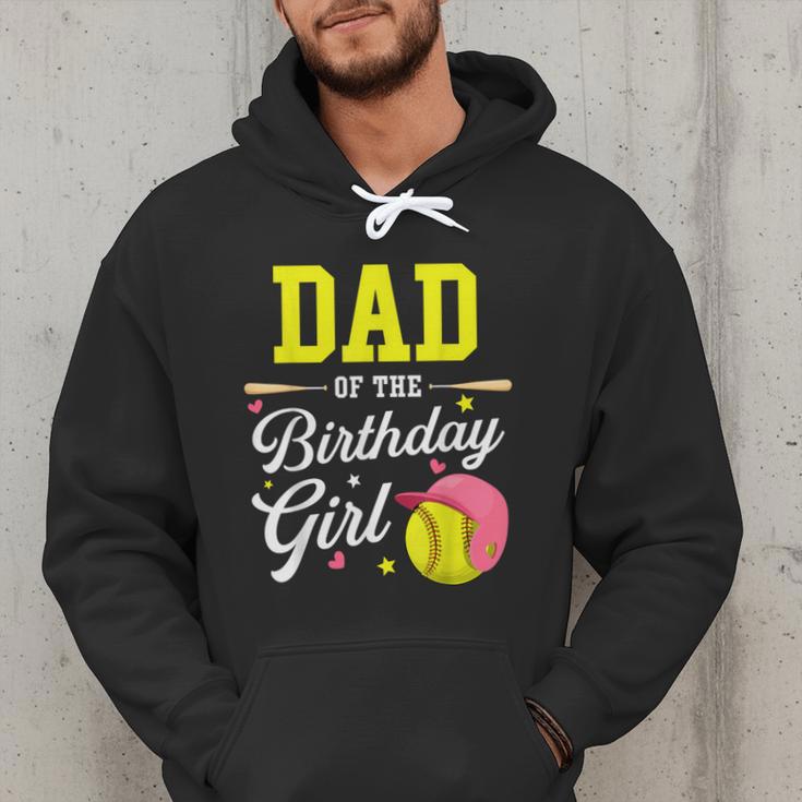 Dad Of The Birthday Girl Softball Player Theme B-Day Daddy Men Hoodie