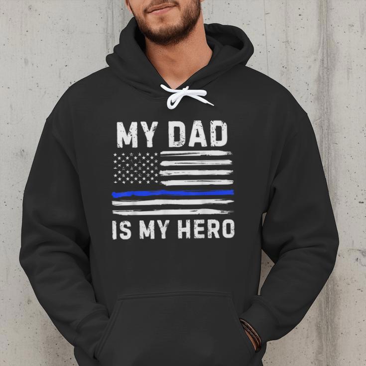 My Dad Is My Hero Police Officer Blue Line American Flag Men Hoodie