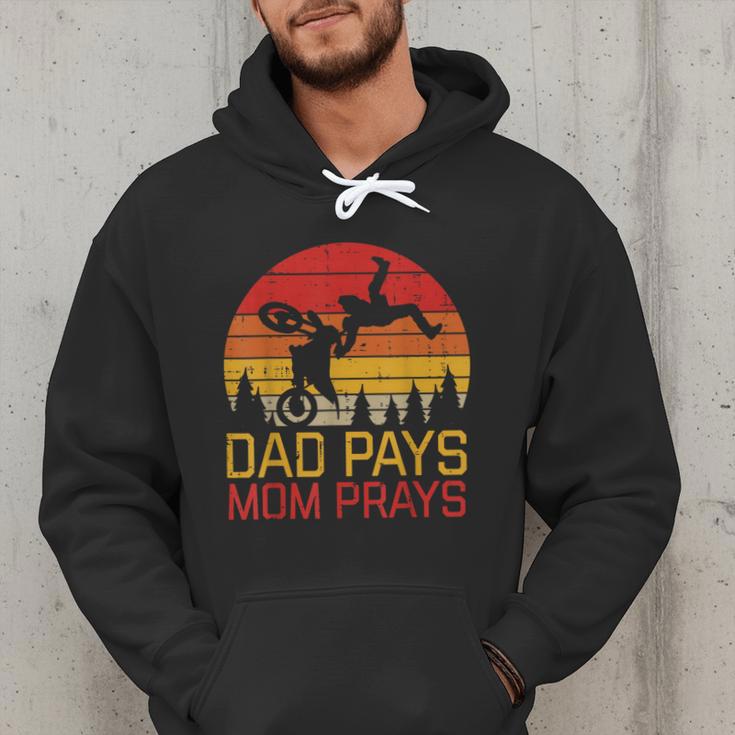 Dad Pays Mom Prays Dirt Bike Retro Motocross Boys Kids Men Hoodie