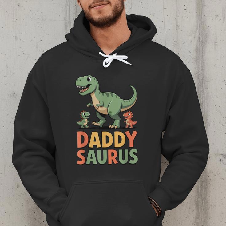 Daddy Saurus Dinosaur Dad Of Two Kids Dino Family Men Hoodie