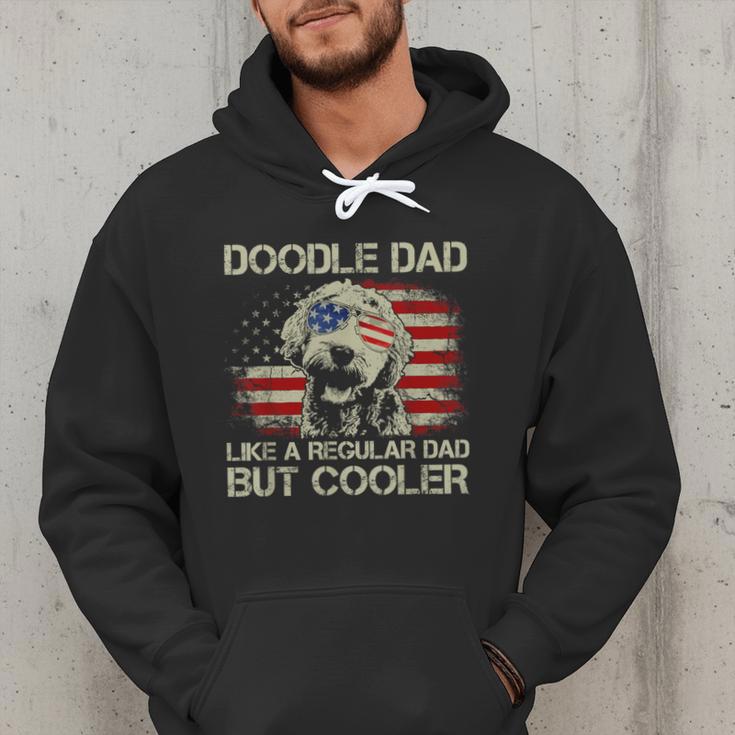 Doodle Dad Goldendoodle Regular Dad But Cooler American Flag Men Hoodie
