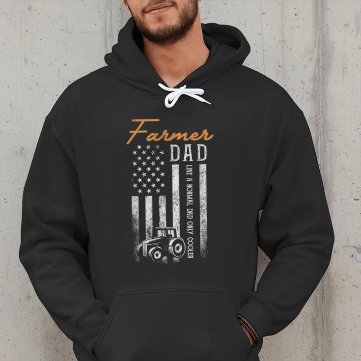 Farmer Dad Like A Normal Dad Only Cooler USA Flag Farming Men Hoodie