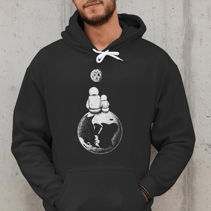 Moon And Astronaut Dad And Baby Space For Father's Day Men Hoodie