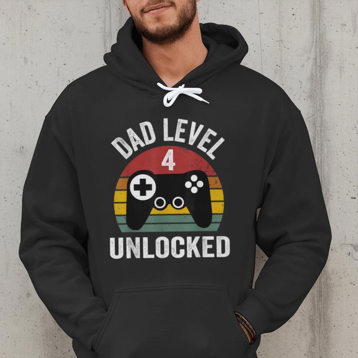 New Dad Shirt Dad Level 4 Unlocked For 4 Kids Gaming Men Hoodie