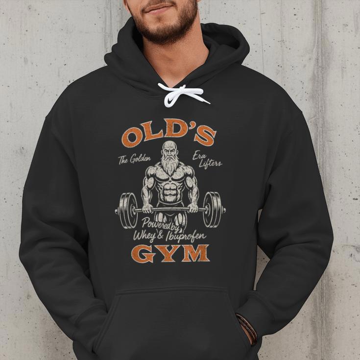 Old's Gym Logo Workout Dad Grandpa Weightlifting Old Men Gym Men Hoodie