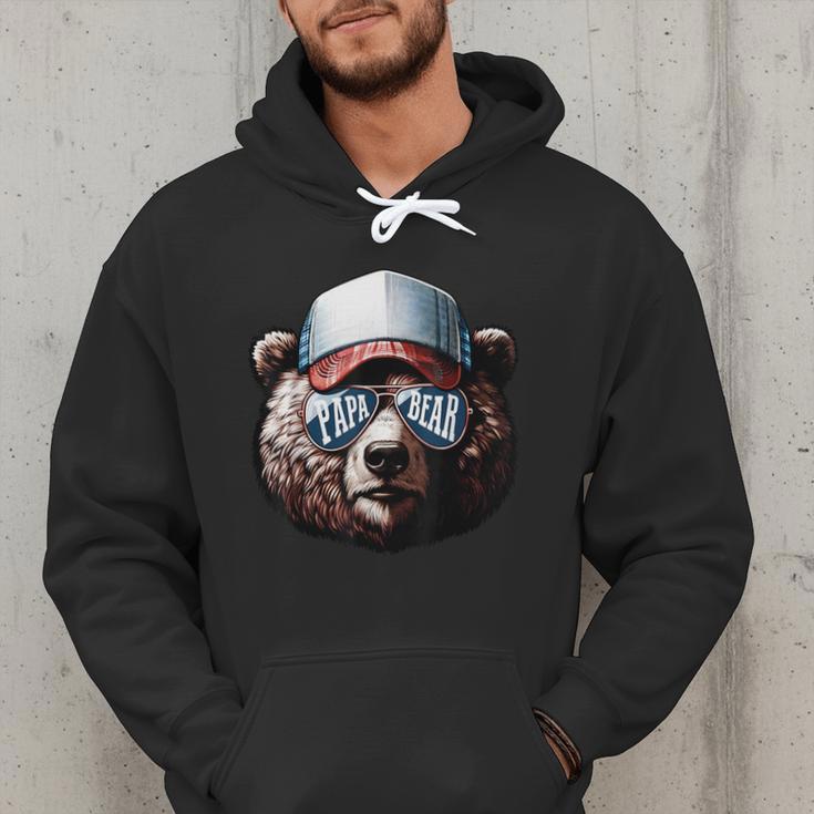 Papa Bear Face Cool Dad Style Retro Fathers Day Daddy Bear Men Hoodie