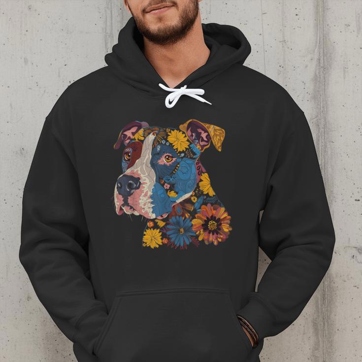 Pitbull Floral Dog Lover Vintage Flower Art Pitbull Mom Dad Men Hoodie