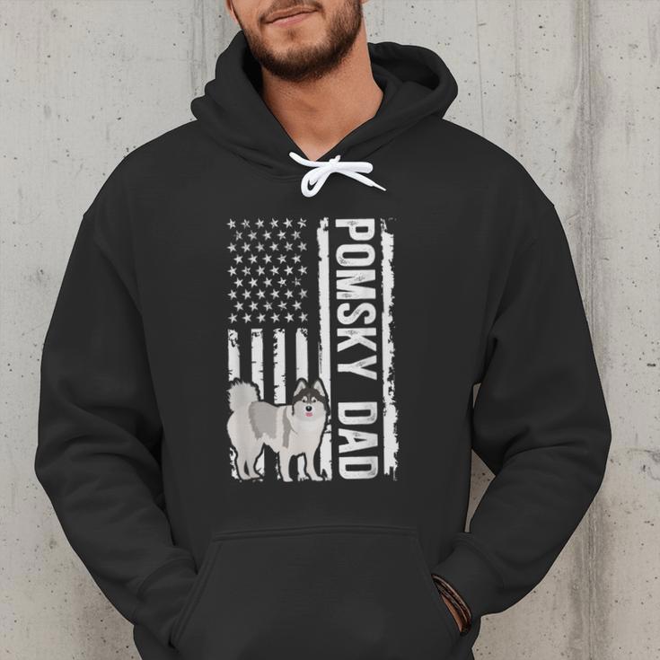 Pomsky Dad American Flag Pomsky Owner Pomsky Lover Men Hoodie
